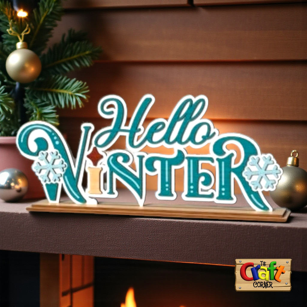 Wooden Layered "Hello Winter" stand