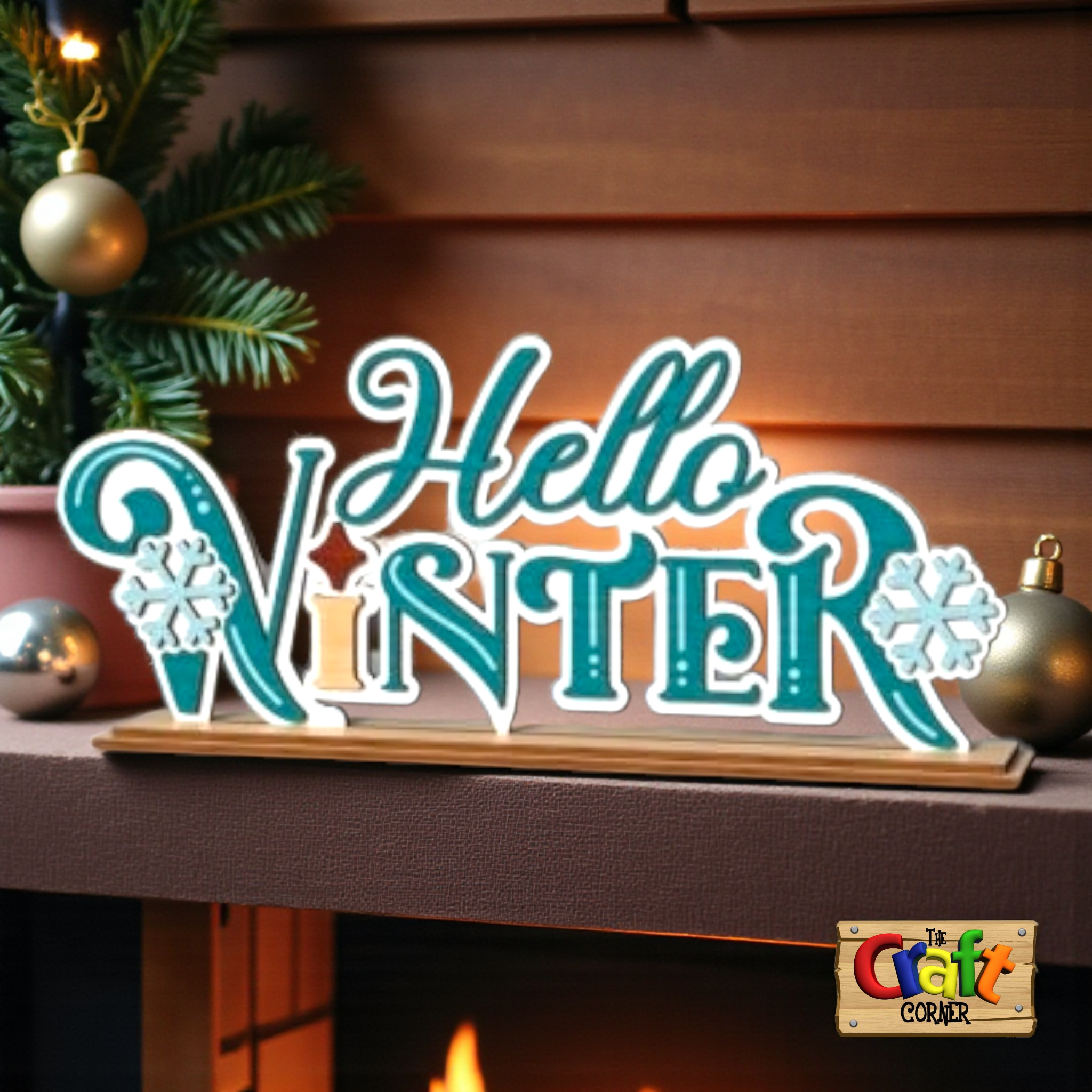 Wooden Layered "Hello Winter" stand