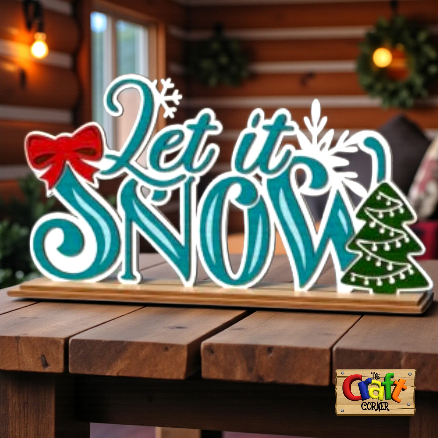 Wooden Layered "Let it Snow" stand
