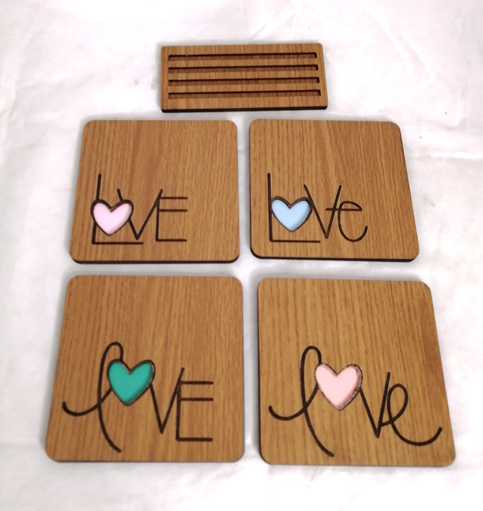 Wooden pastel coasters (set of 4) with stand