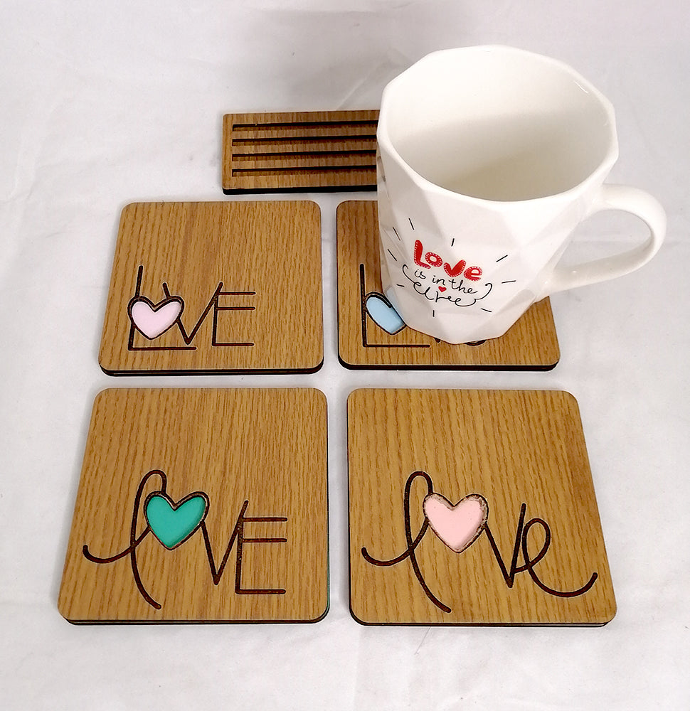 Wooden pastel coasters (set of 4) with stand