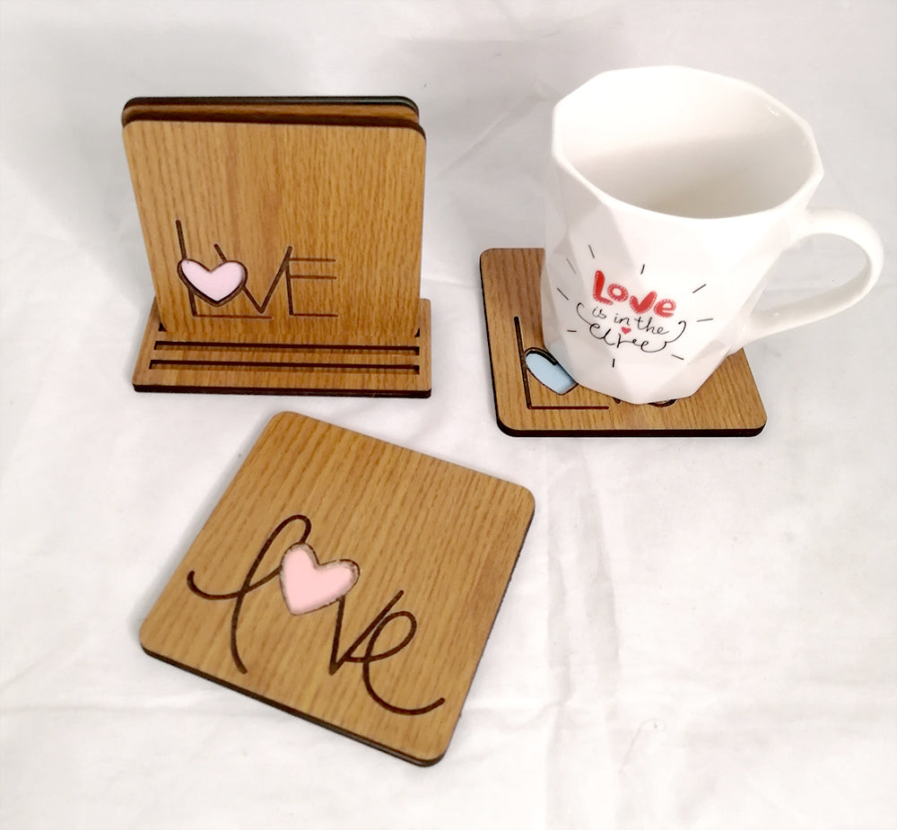 Wooden pastel coasters (set of 4) with stand
