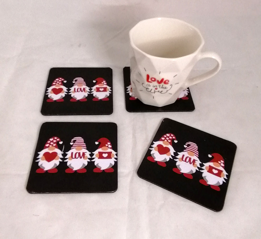 Wooden printed gnomes coasters (set of 4)