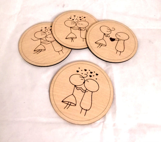 Wooden engraved coasters (set of 4)