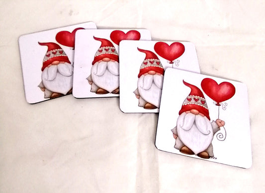Wooden printed gnome with balloon coasters (set of 4)