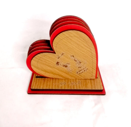 Wooden coasters الحب هو (set of 4) with stand (red hearts)