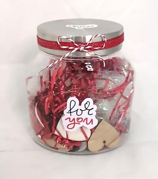 Valentine wooden hearts message jar (red)