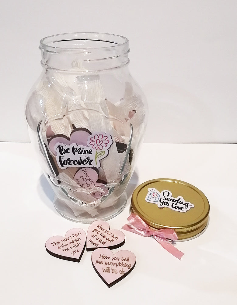 Valentine wooden hearts message jar (pink)