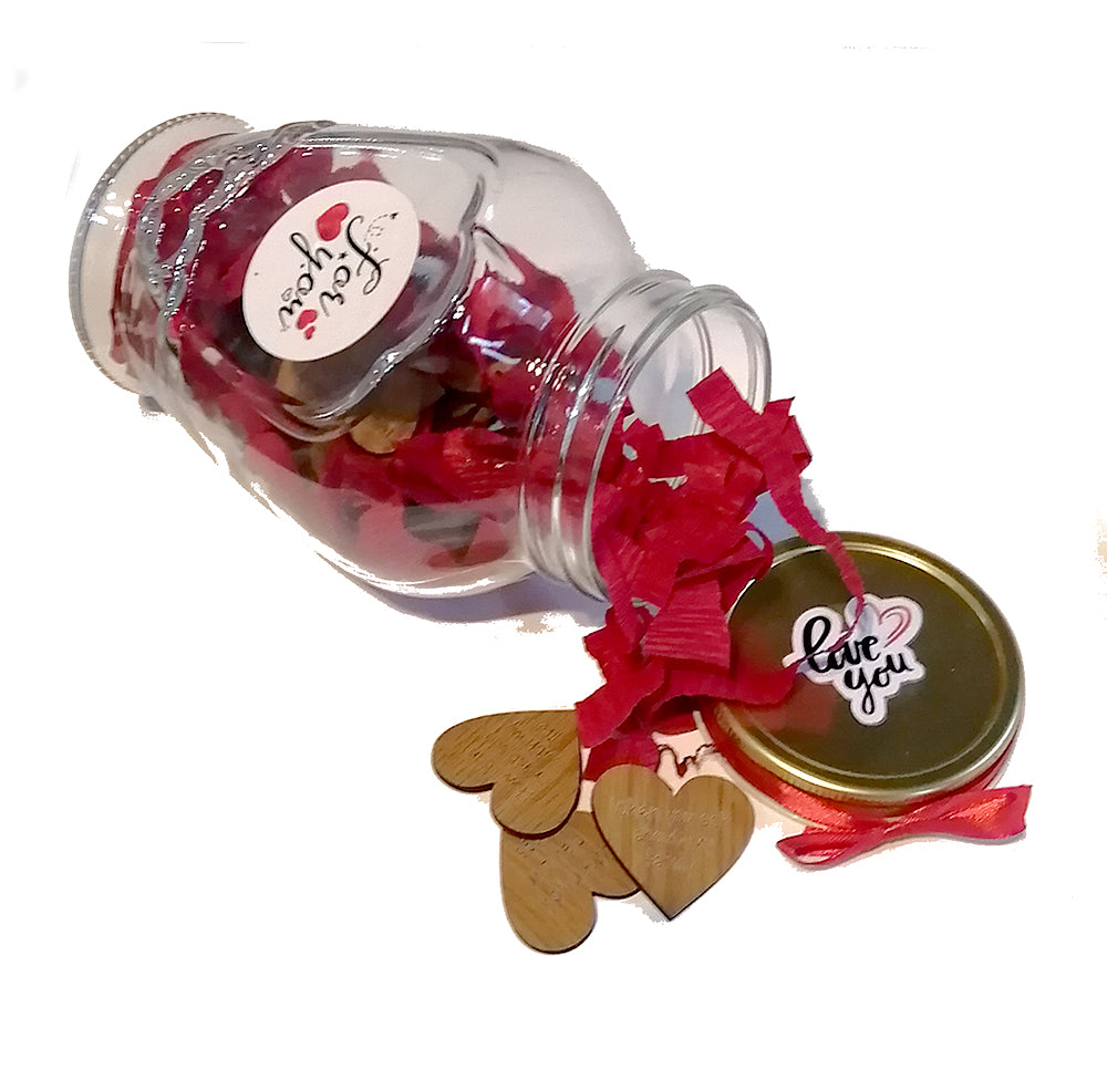 Valentine wooden hearts message jar (red)