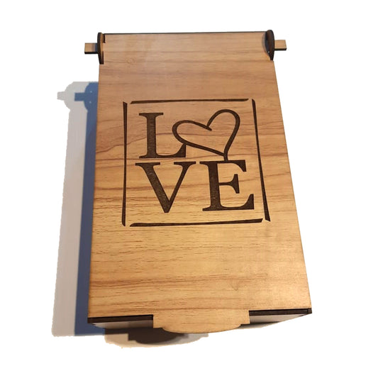 wooden box (Love) with engraved wooden hearts