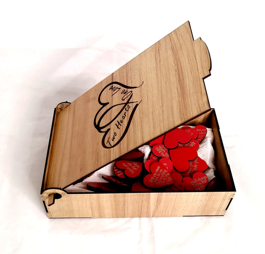 wooden box (hearts) with engraved wooden hearts