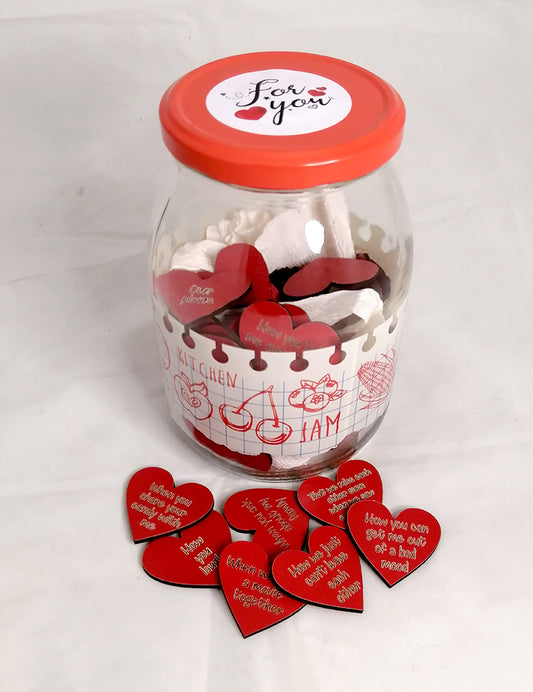 Valentine wooden hearts message jar (red hearts)