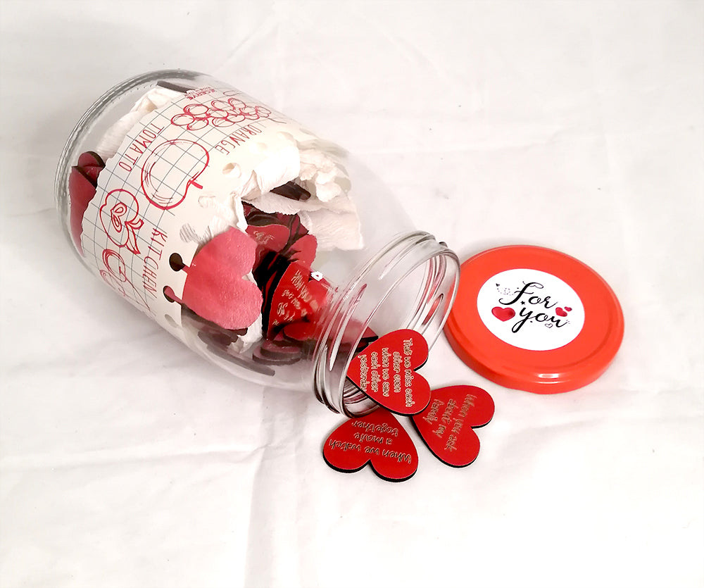 Valentine wooden hearts message jar (red hearts)