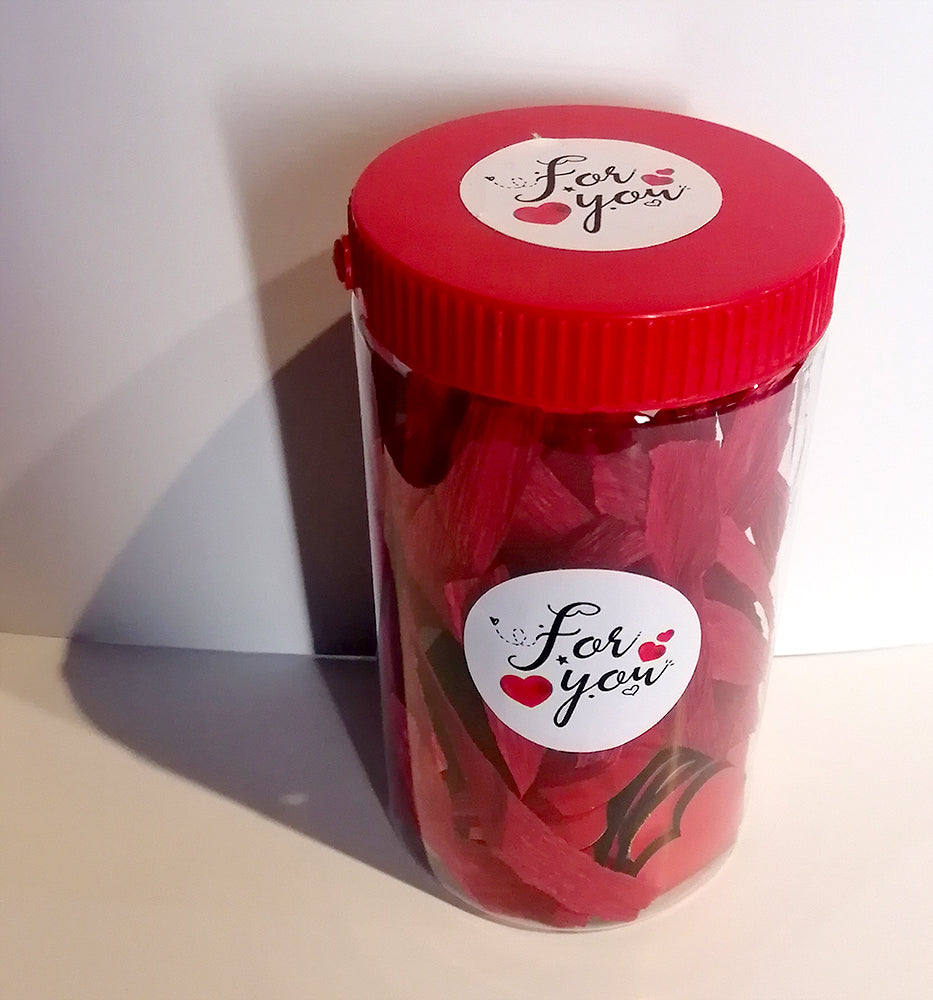 Valentine wooden hearts message plastic jar (red hearts)