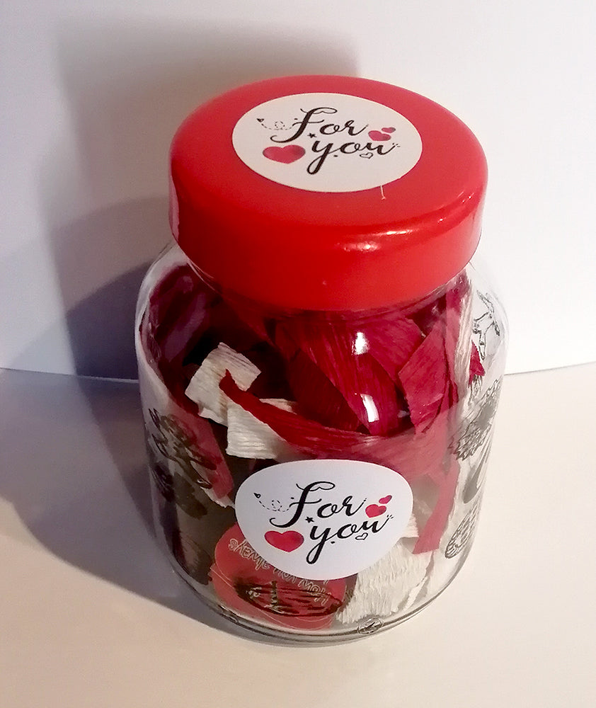 Valentine wooden hearts message plastic jar (red hearts)