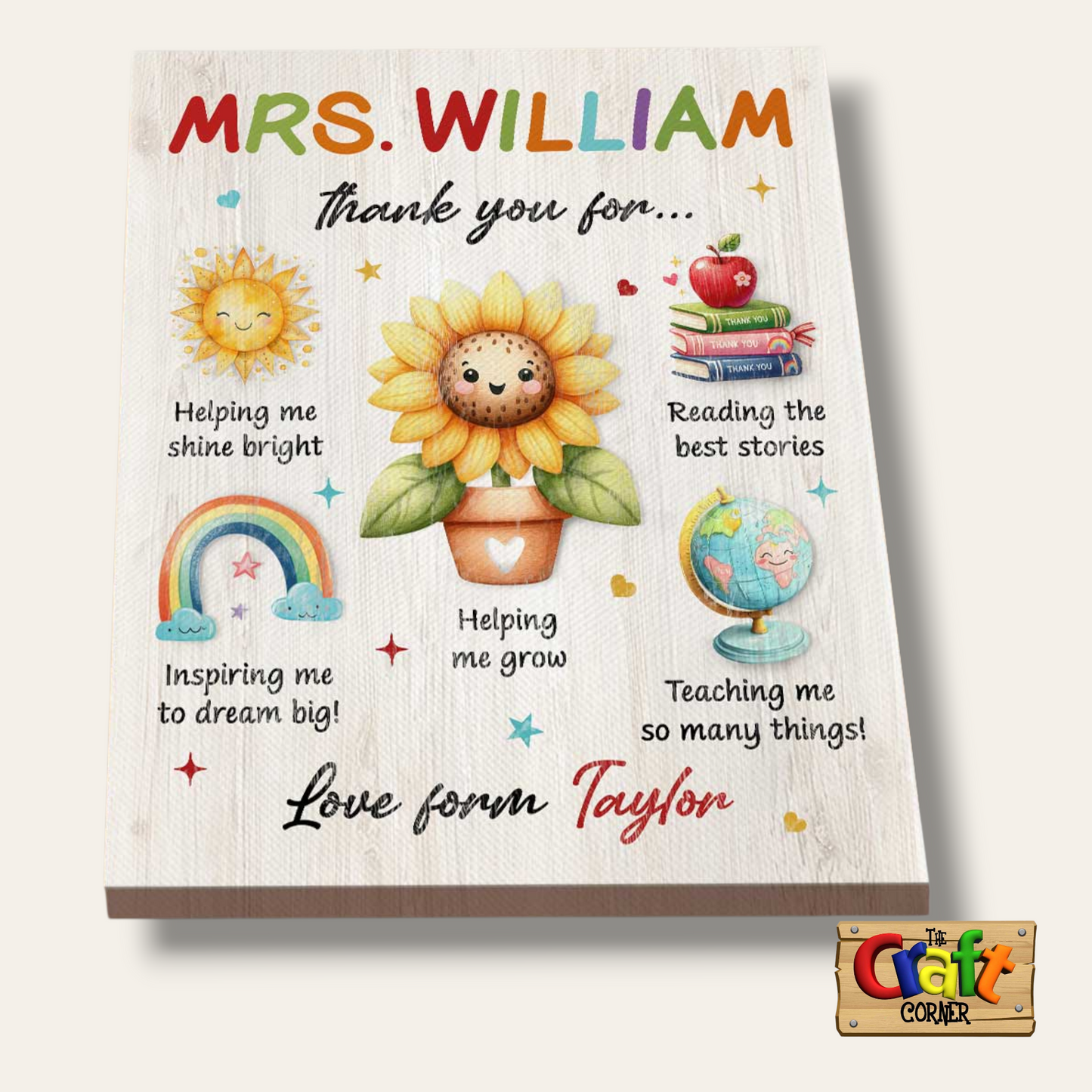 Board: Wooden personalized TEACHER thank you printed plaque