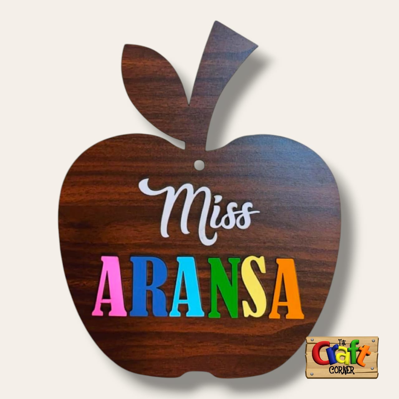 Wooden apple teacher sign