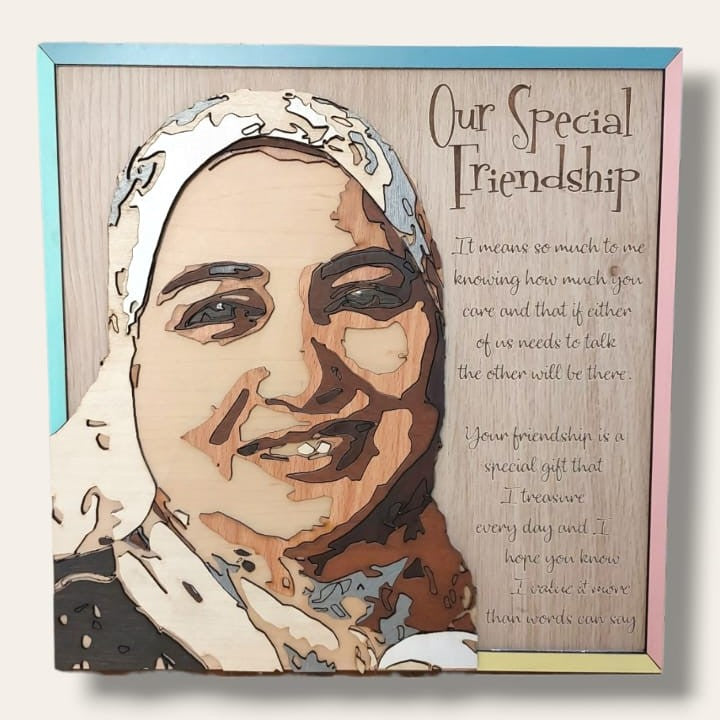 Teacher face layered wooden art 2