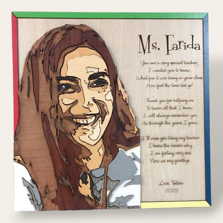 Teacher face layered wooden art