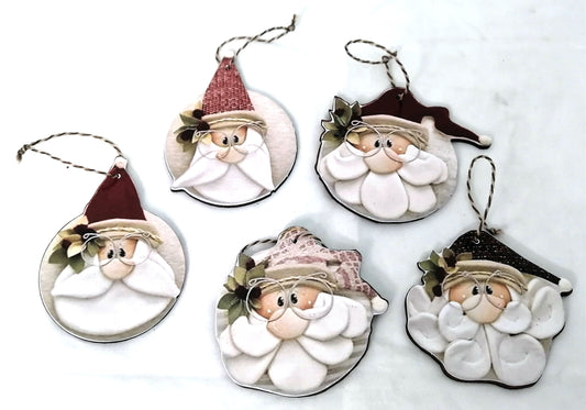 Wooden printed Christmas ornaments (set of 5)