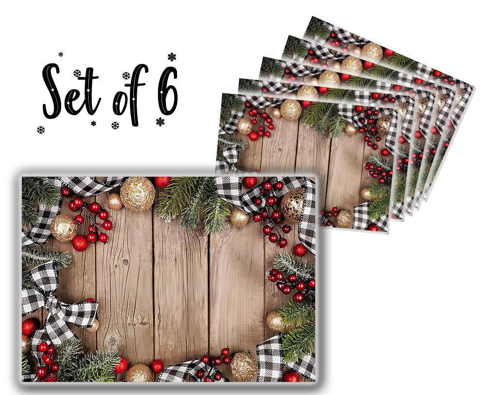 Table mats: Canvas Printed tablemats (Set of 6).. Wooden Christmas