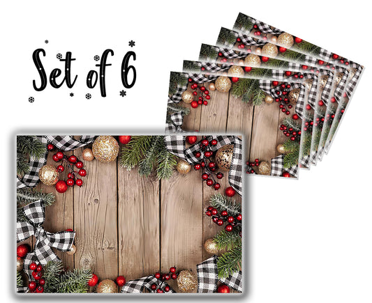 Canvas Printed tablemats (Set of 6).. Wooden Christmas