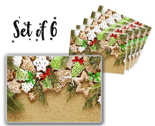 Canvas Printed tablemats (Set of 6).. Christmas Cookies