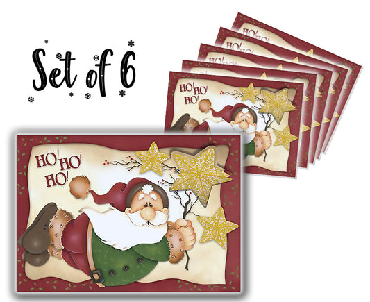 Canvas Printed tablemats (Set of 6).. Flying Santa