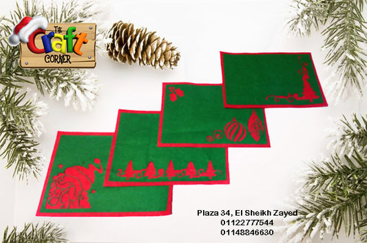 Layered felt tablemats (Set of 4).. Green & Red