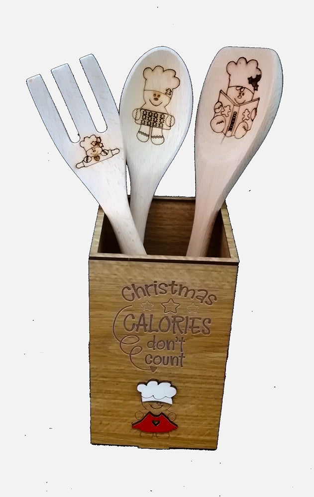Christmas kitchen wooden cutlery holder