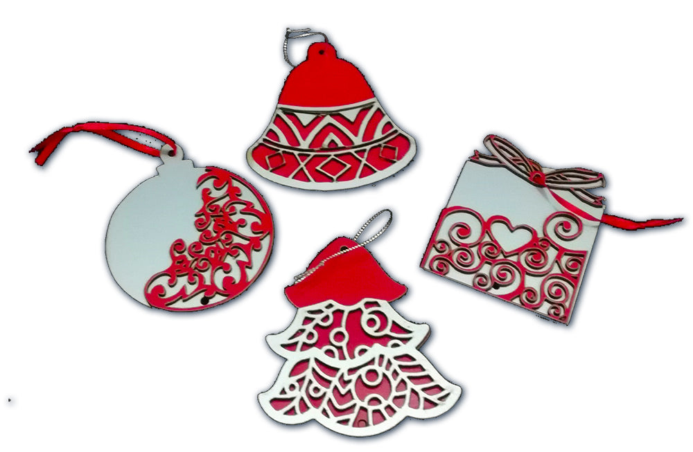 Ornaments: Wooden layered Christmas ornament (set of 4)
