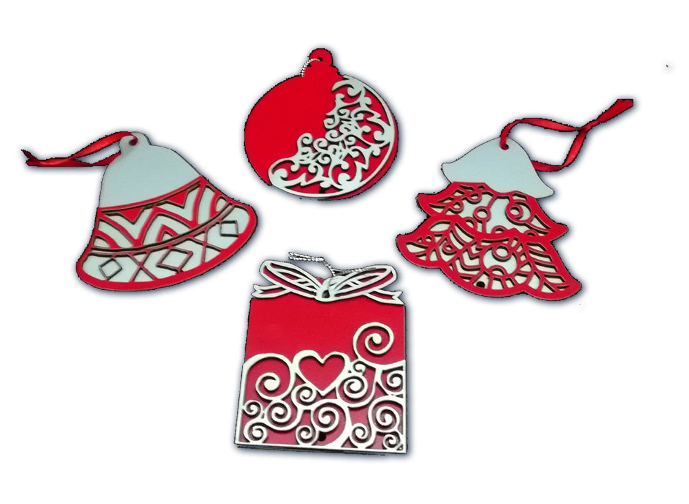 Ornaments: Wooden layered Christmas ornament (set of 4)