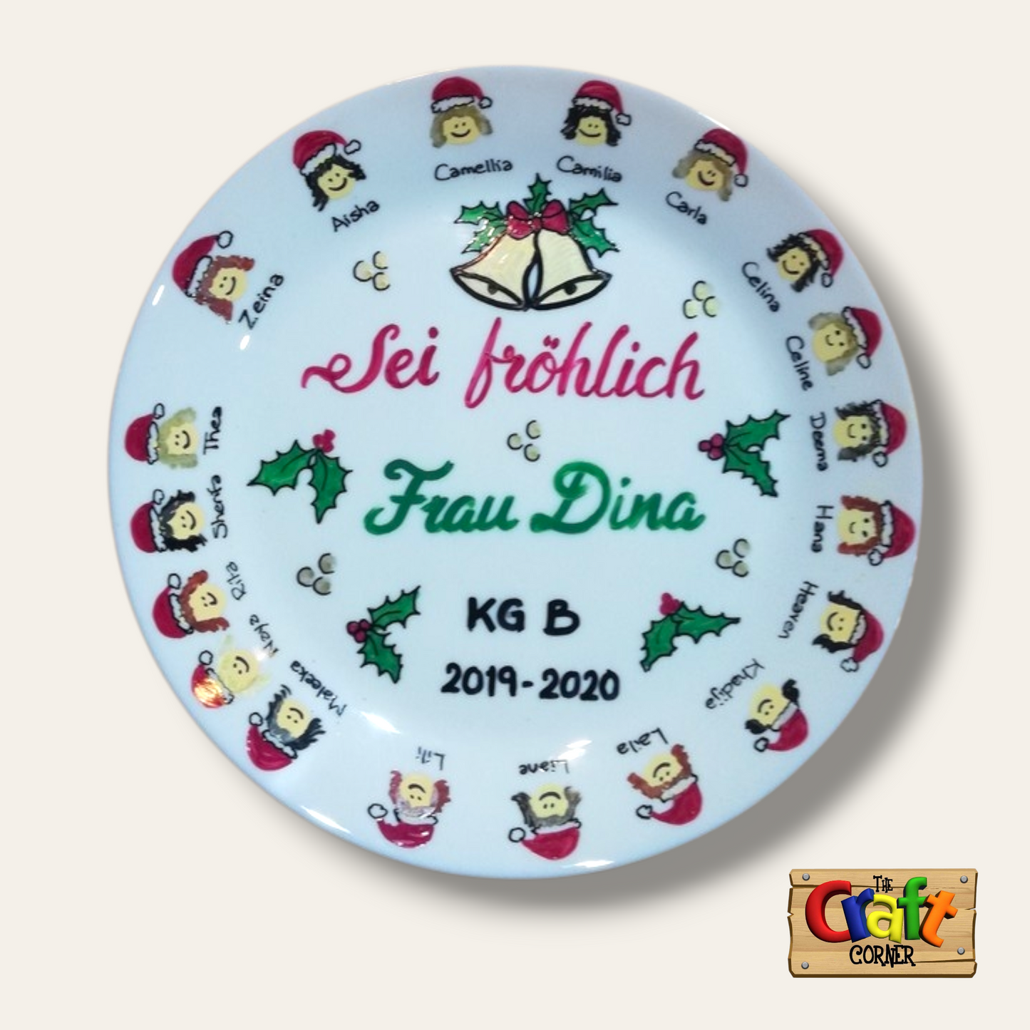 Plate: hand painted faces Class plates (Christmas)