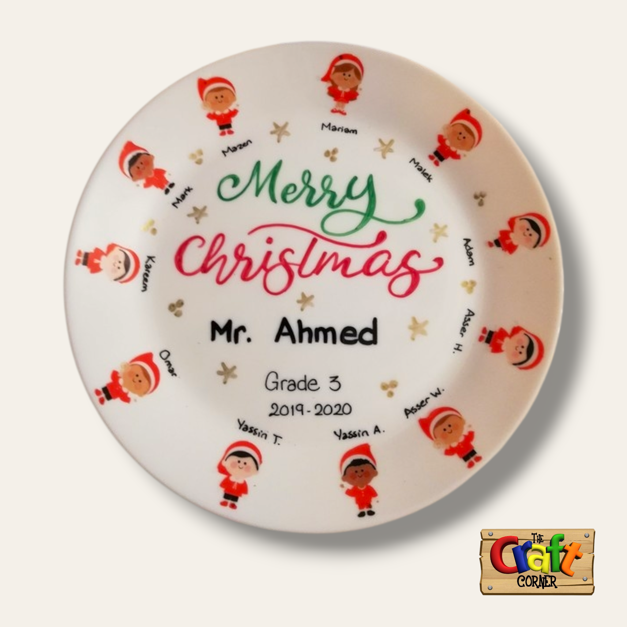 Plate: Sticker faces Class plates (Christmas English)