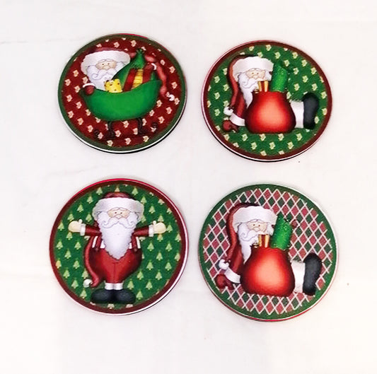 Coaster: Wooden 2D printed Christmas coaster set (rounded santas 2)
