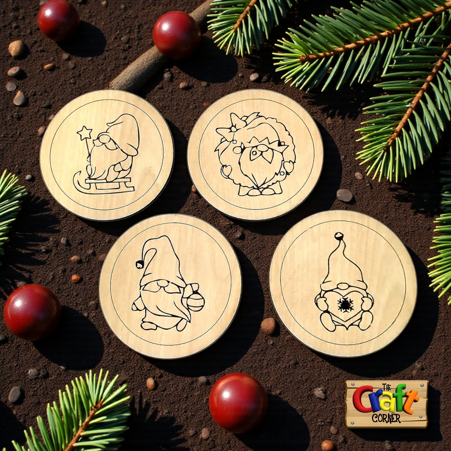 Coaster: Wooden gnome engraved coasters (set of 4)