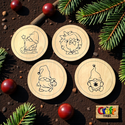 Coaster: Wooden gnome engraved coasters (set of 4)