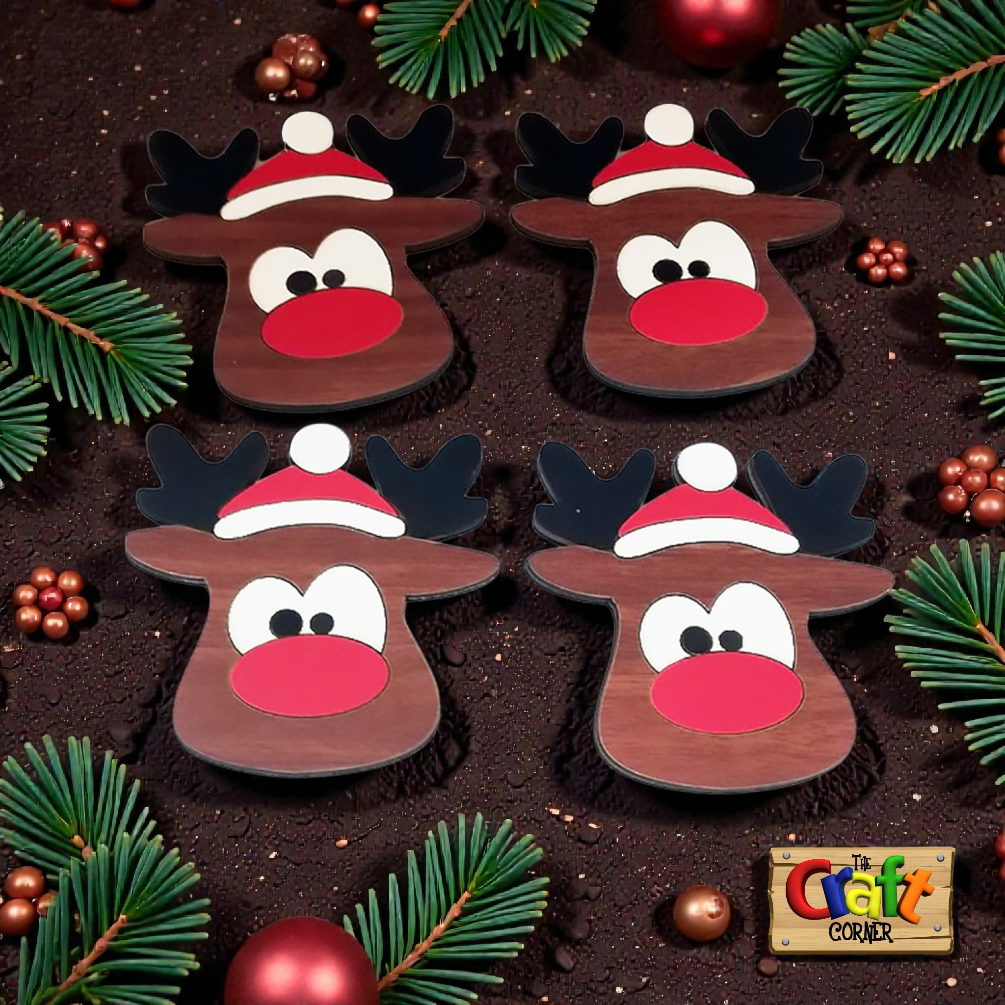 Coaster: Wooden Layered Reindeer coaster set