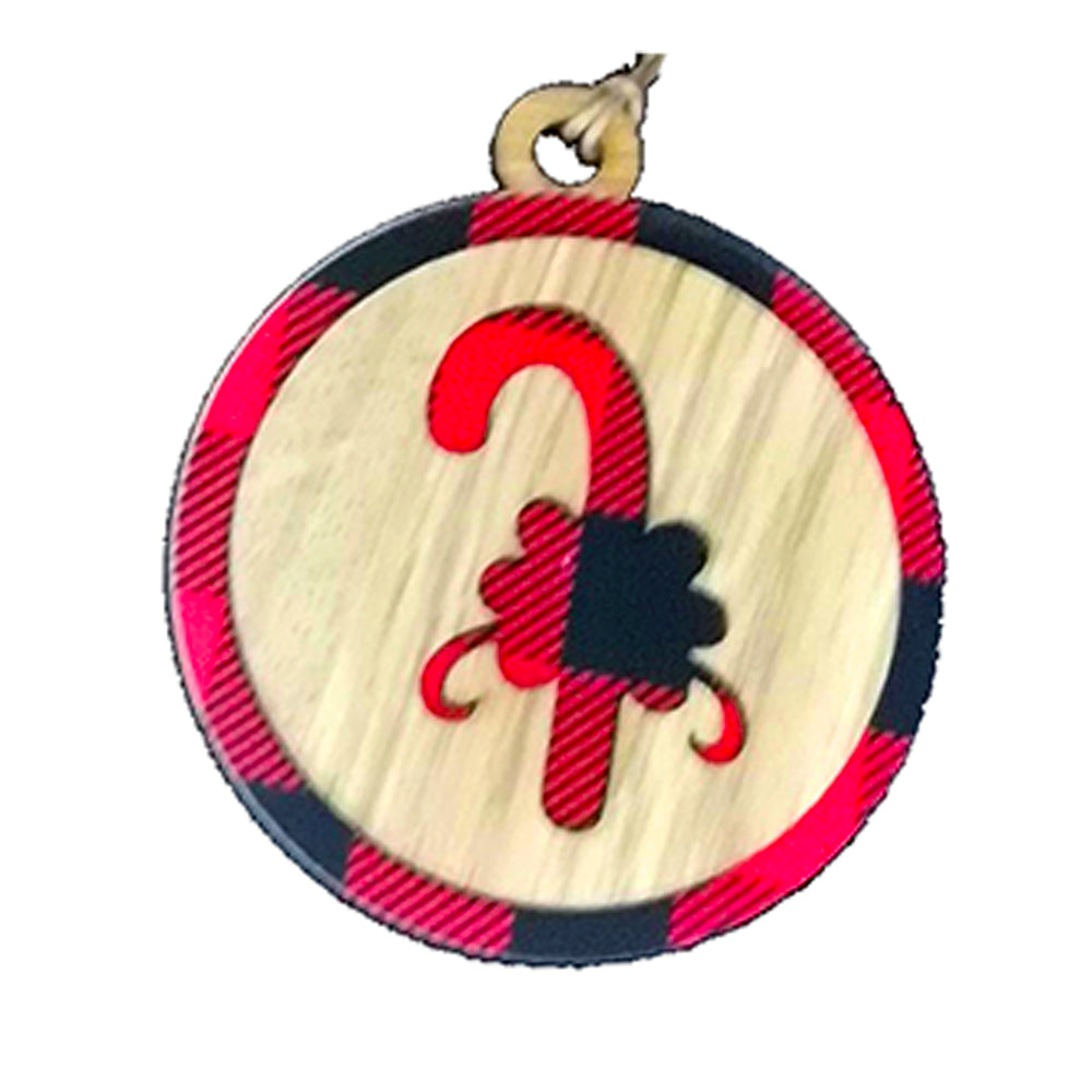 Ornament: Wooden buffalo plaid ornament