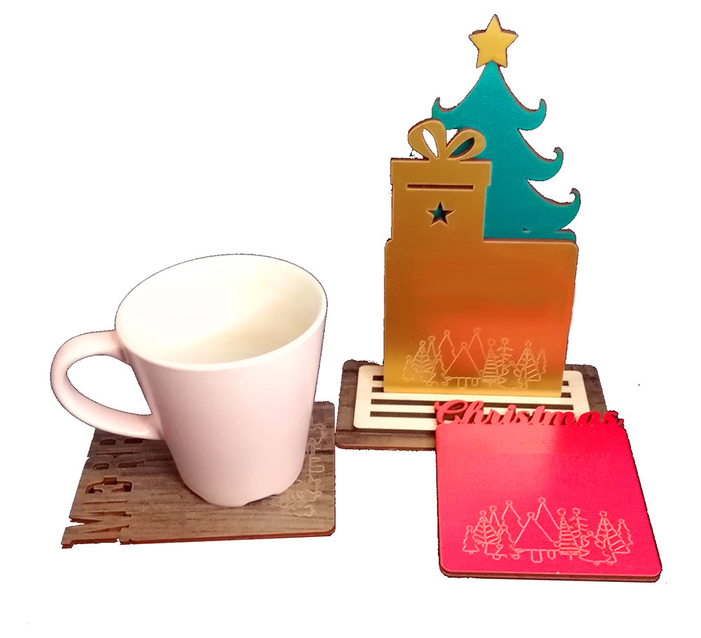 Christmas wooden coasters with stand