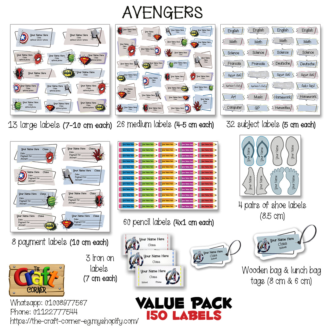 ""Avengers" School labels packs