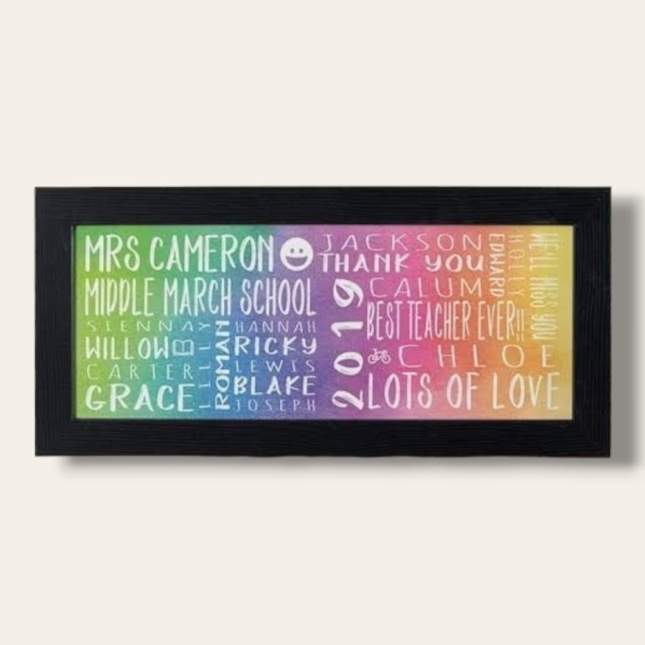 Colourful wooden framed board for teacher