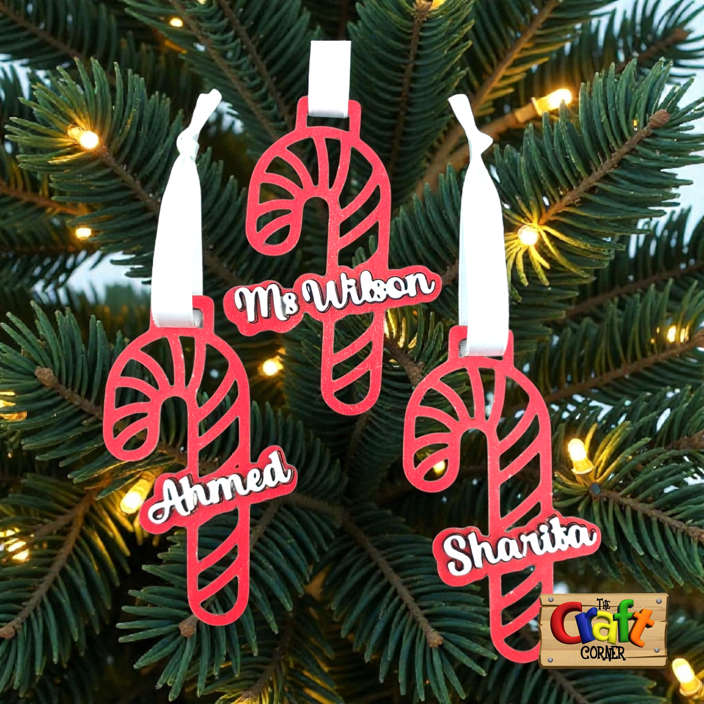 Ornament: Personalized wood Candy cane ornament
