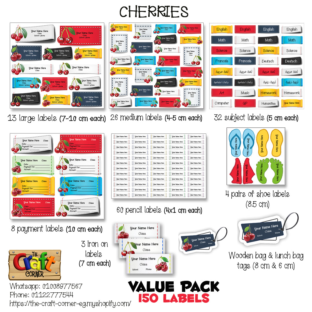""Cherries" School labels Packs