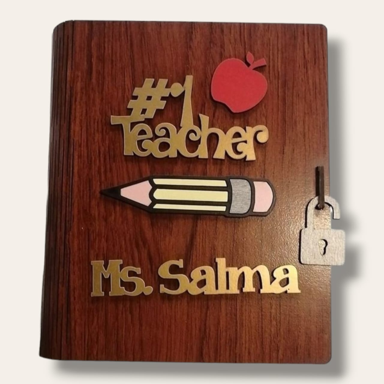 Personalized teacher wooden covered notebook 3