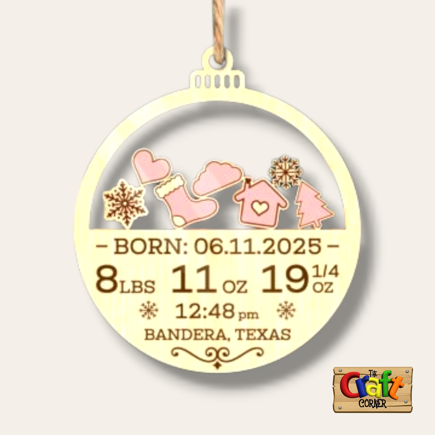 Ornament: Personalized baby keepsake ornament (wood & acrylic)