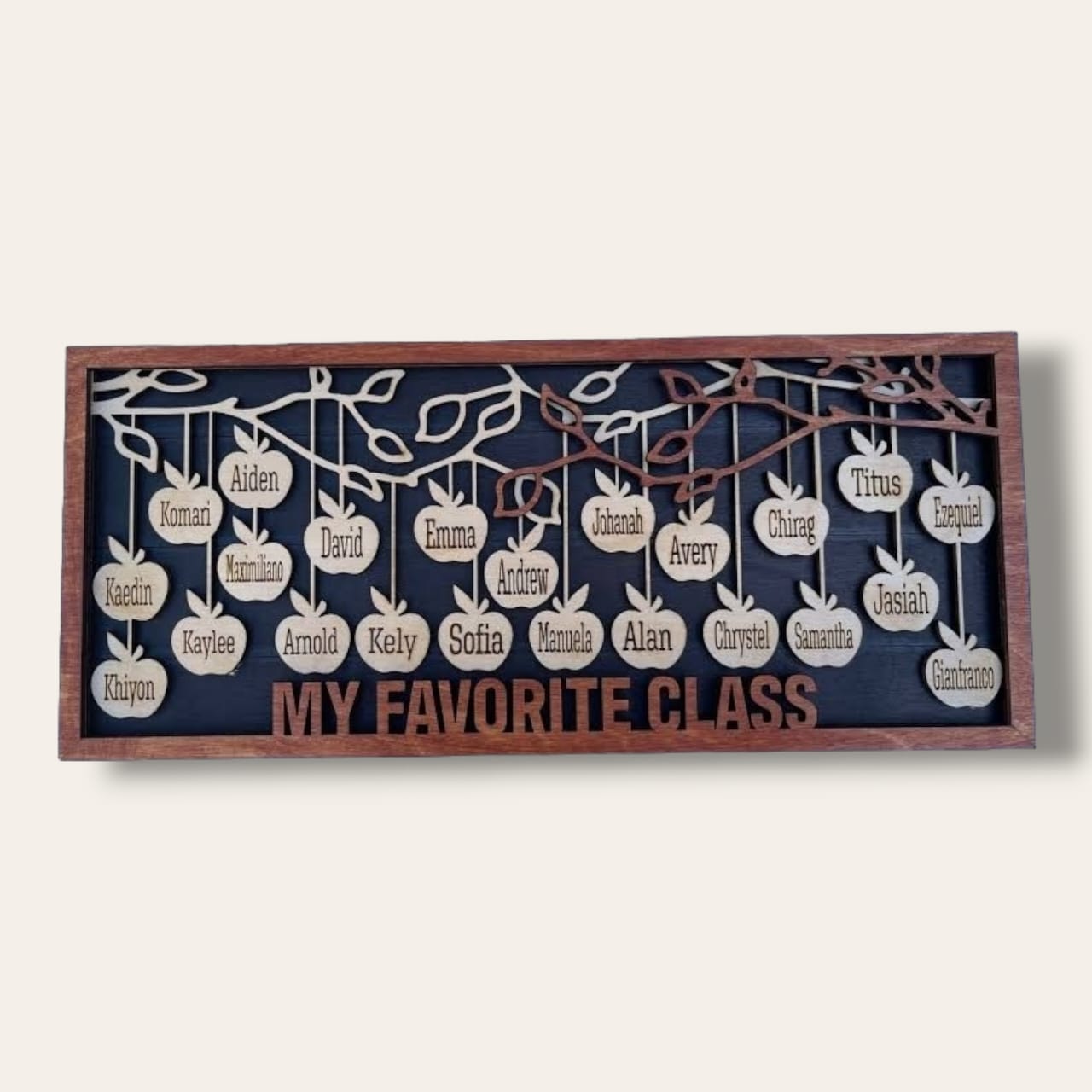 Wooden framed blackboard with apples