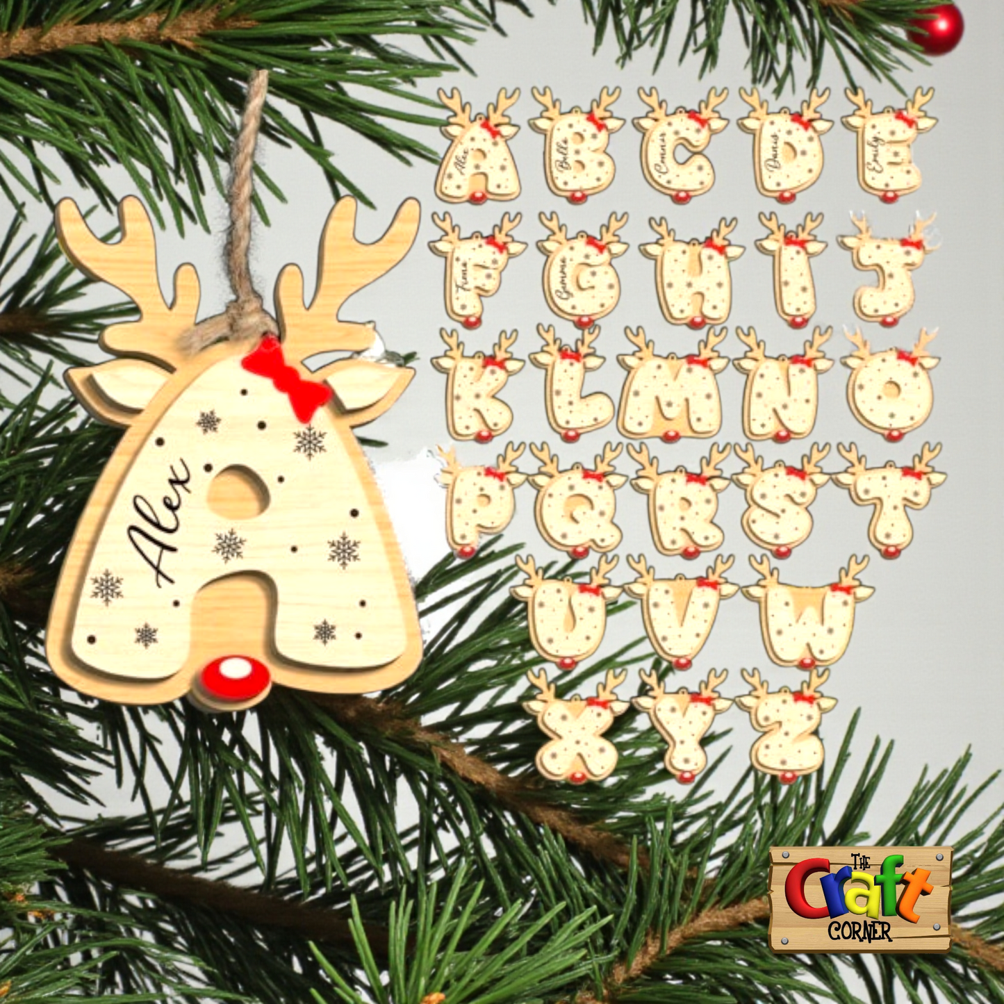 Ornament: Personalized wooden initial ornament (Reindeer antlers)