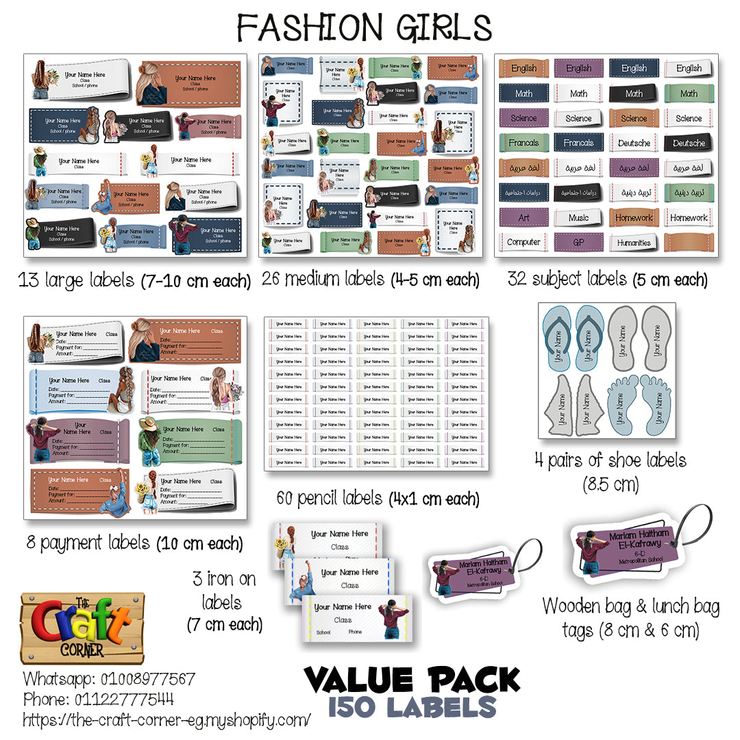 ""Fashion girls" School labels packs