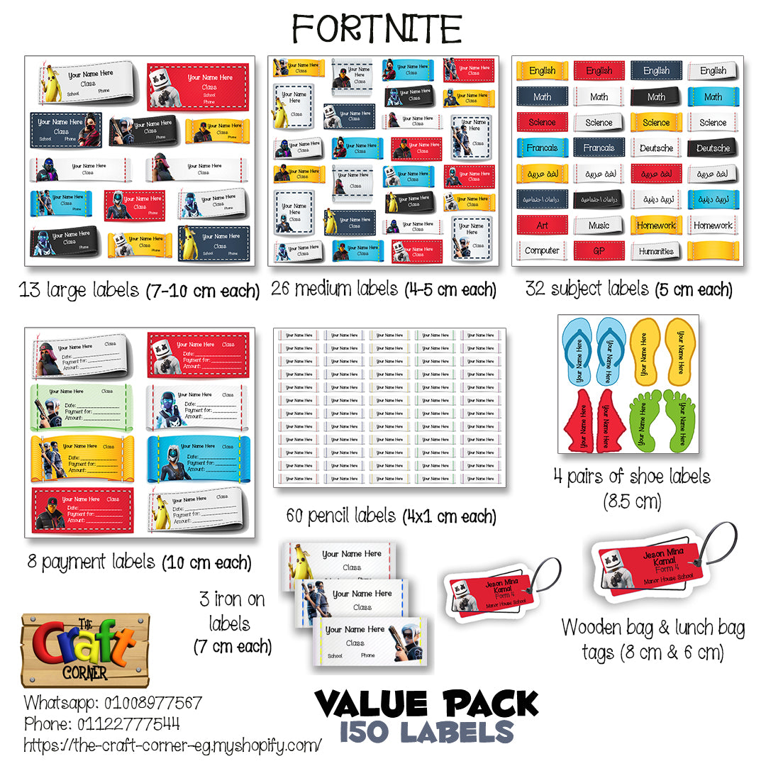 ""Fortnite" School labels packs